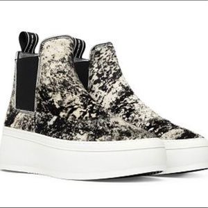 P448 Lucy High Top Calf Hair Pull On Platform Sneakers